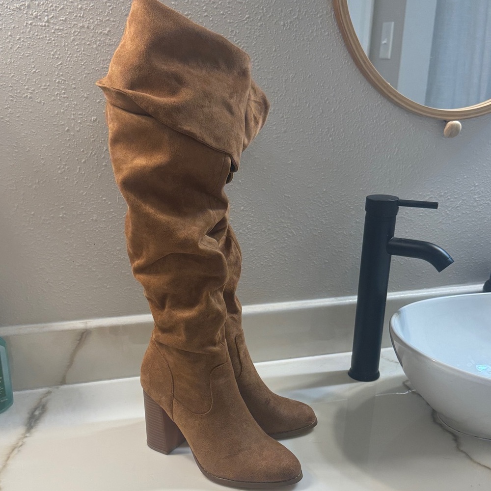 Brown Suede Knee-High Boots